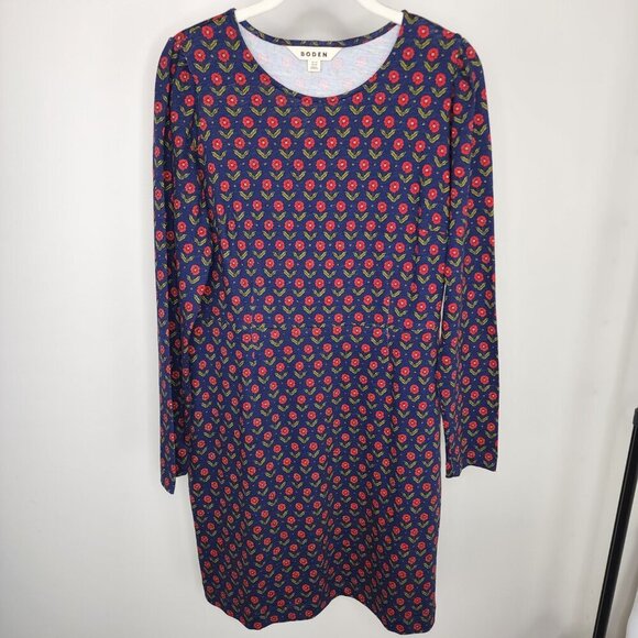 Boden Penelope Jersey Long Sleeve Dress Navy Daisy Foliage Size 10 Petite - Picture 5 of 16